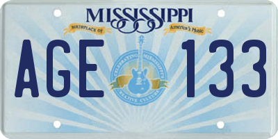 MS license plate AGE133