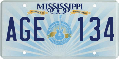 MS license plate AGE134