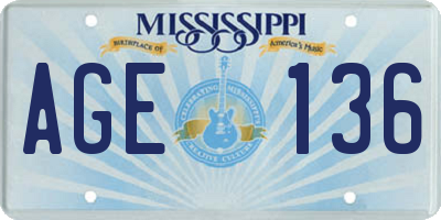 MS license plate AGE136