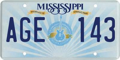 MS license plate AGE143