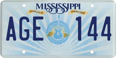MS license plate AGE144
