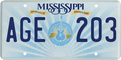 MS license plate AGE203