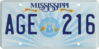 MS license plate AGE216