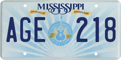 MS license plate AGE218