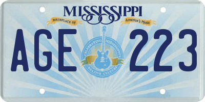 MS license plate AGE223