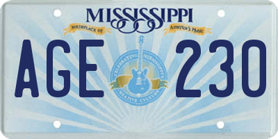 MS license plate AGE230