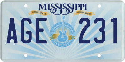 MS license plate AGE231
