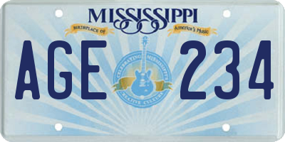 MS license plate AGE234