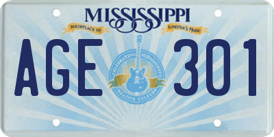 MS license plate AGE301