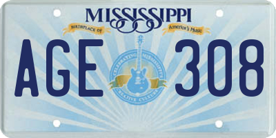 MS license plate AGE308