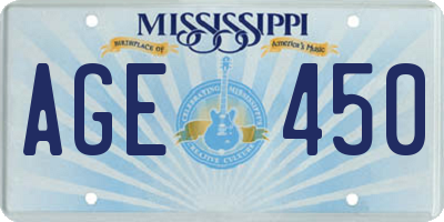 MS license plate AGE450