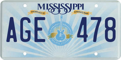 MS license plate AGE478