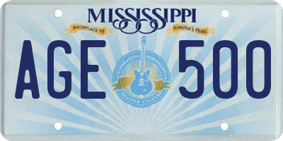 MS license plate AGE500