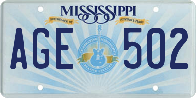 MS license plate AGE502