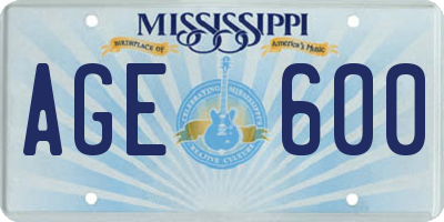 MS license plate AGE600