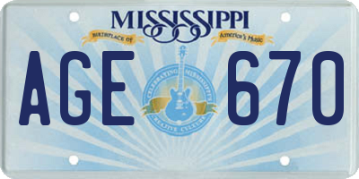 MS license plate AGE670
