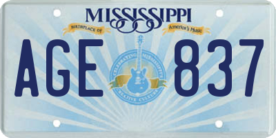 MS license plate AGE837