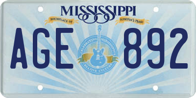MS license plate AGE892
