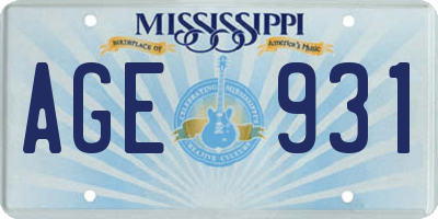 MS license plate AGE931