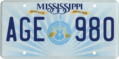 MS license plate AGE980