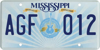 MS license plate AGF012