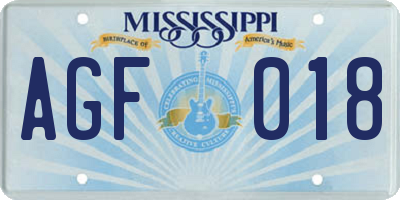 MS license plate AGF018