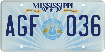 MS license plate AGF036