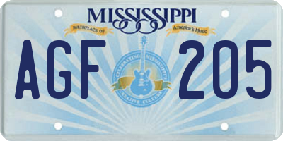 MS license plate AGF205