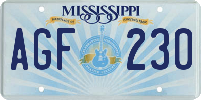 MS license plate AGF230