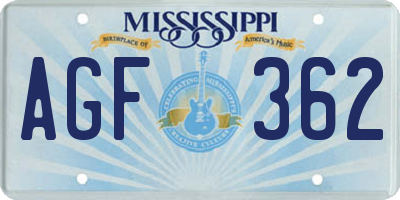 MS license plate AGF362