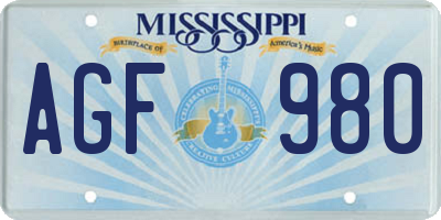MS license plate AGF980