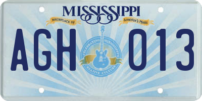 MS license plate AGH013