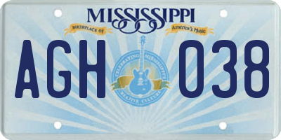 MS license plate AGH038