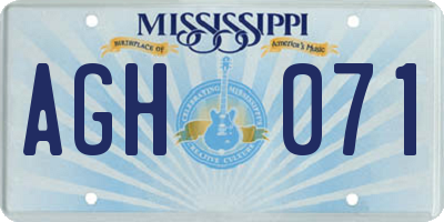 MS license plate AGH071
