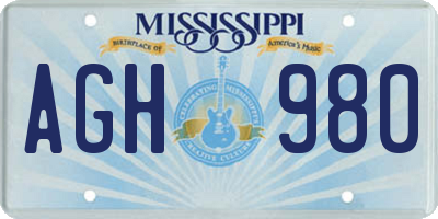 MS license plate AGH980
