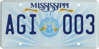 MS license plate AGI003