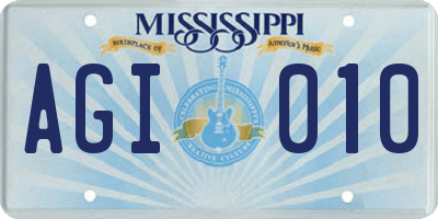 MS license plate AGI010