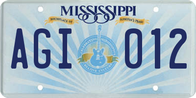 MS license plate AGI012
