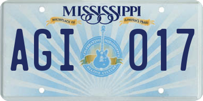 MS license plate AGI017