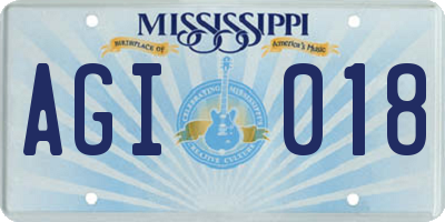 MS license plate AGI018