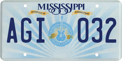 MS license plate AGI032
