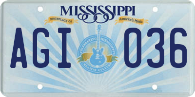 MS license plate AGI036