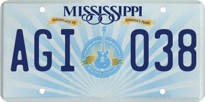 MS license plate AGI038