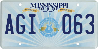 MS license plate AGI063