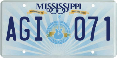 MS license plate AGI071