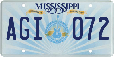 MS license plate AGI072