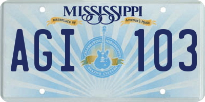 MS license plate AGI103
