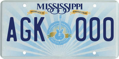 MS license plate AGK000