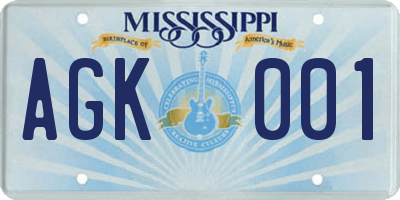 MS license plate AGK001