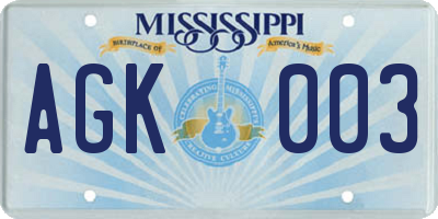 MS license plate AGK003